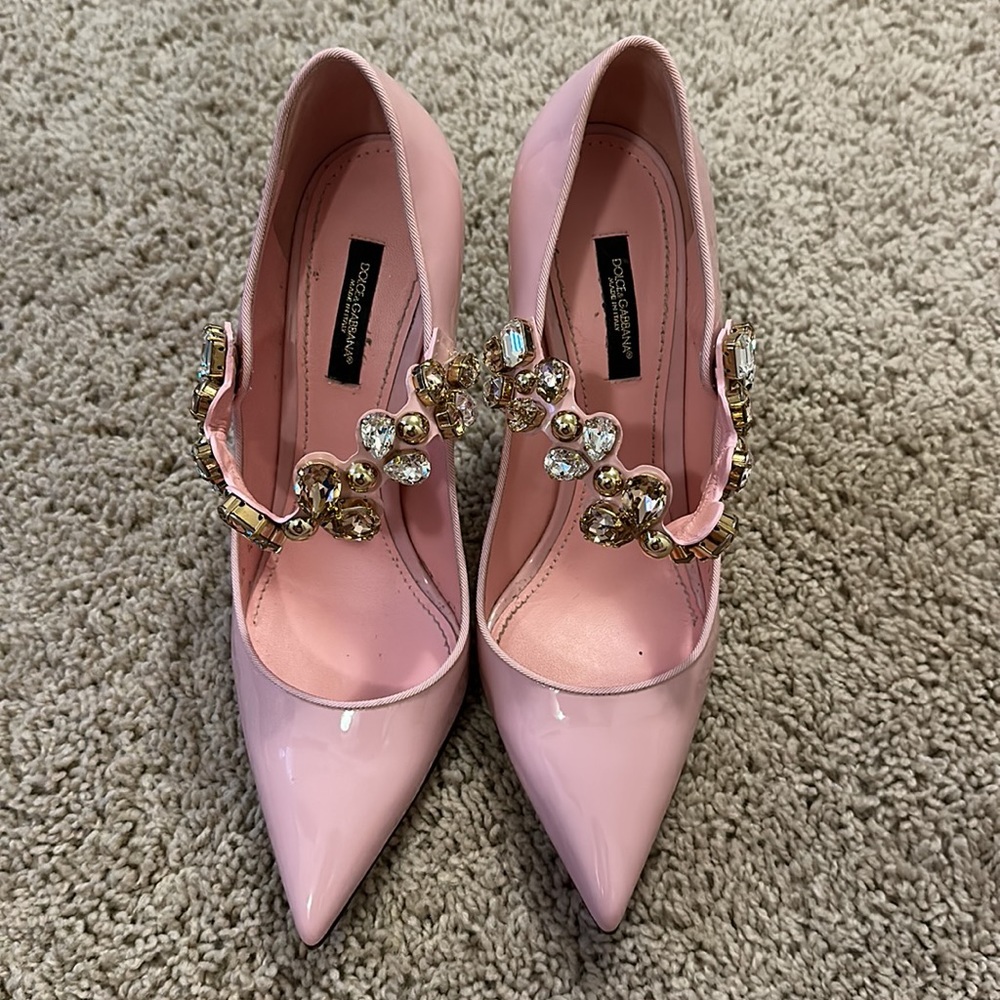 Dolce & Gabbana Patent Leather Crystal Pumps Gold Heel 40 1/2 EU Barbie - Picture 3 of 10